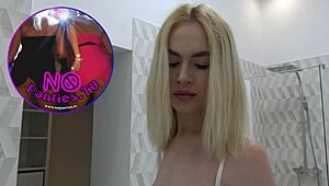 Wow! Tattooed girlfriend switches sexy panties in bathroom close-up