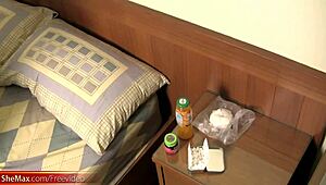 sleepy ladyboy with puffy nipples wakes up, teases, and gets naughty on camera