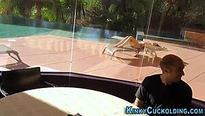 tattooed cuckolder gets her pierced pussy filled with bbc cum in humiliating interracial femdom scene.