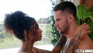 Medusa, the MILF, performs deep throat and cowgirl yoga poses on a black cock