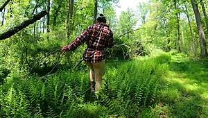 Pawg lumberjack strips naked for a wild woods adventure