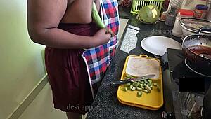 My indian girlfriend fucking with brinjal in kitchen when she is alone at home