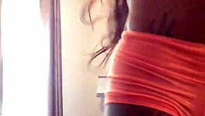 ebony babe shows off her fat cameltoe then twerks her sexy ass in the room