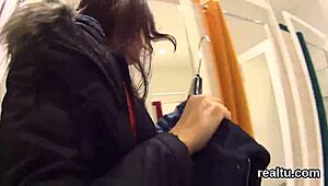 Czech nympho seduced in supermarket, clothes ripped for POV penetration.