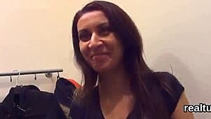 Czech nympho seduced in supermarket, clothes ripped for POV penetration.