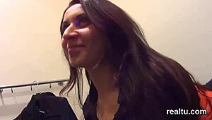 Czech nympho seduced in supermarket, clothes ripped for POV penetration.