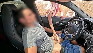 dick flash in car turns wild as unknown girl helps me cum in public. outdoor jerking gets risky fast.
