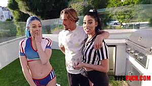 Bffs teen gangbang with skinny blonde riding hard