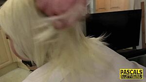 Submissive woman gets paddled and facial after deep throat job