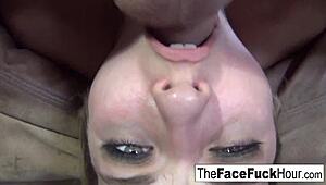 blonde babe gets her throat filled with cock