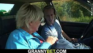 Granny gets a wild ride from a big cock on the roadside