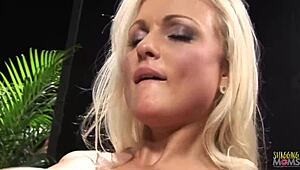 Pole dancing leaves the blonde milf with big tits craving relief, so she gets intensely pleasured
