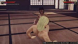 rien and brittany in naked wrestling fight, fingering and assfucking in 3d
