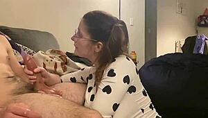 Huge cock sprays cum on huge tits in bodysuit