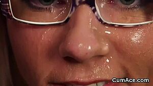 OMG, see this wacky model take a massive facial cumshot and eat every drop!
