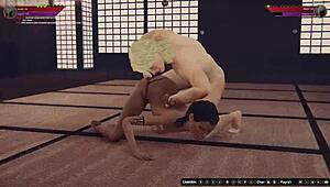 rien and brittany in naked wrestling fight, fingering and assfucking in 3d