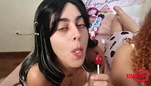 Latina pornstars indulge in girl-on-girl party with food fetish.