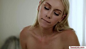 In this lesbian scene, gorgeous kay lovely dives into slimthick vic's pussy, licking and sucking passionately while they kiss.