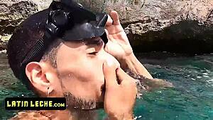 Gay men go from snorkeling to hardcore sex in this video.