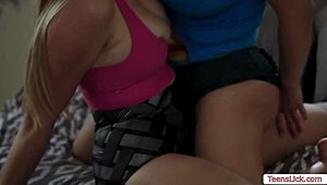 In this lesbian scene, gorgeous kay lovely dives into slimthick vic's pussy, licking and sucking passionately while they kiss.