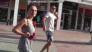 brunette blows his cock during holiday with clothes ripped