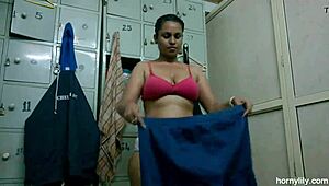 Horny Lily Tamil Maid Fingers Pussy in Bathroom