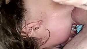 teen ex sucking my dick, showing off her tits in slutty blowjob