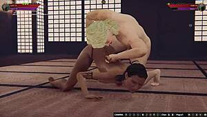 rien and brittany in naked wrestling fight, fingering and assfucking in 3d