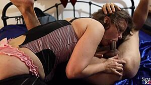 French Amateur in Black Leather Pants and Heels Gets Spanked Hard