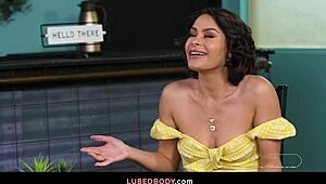 Hot friend Nicole Aria offers nuru massage with deepthroat swallow