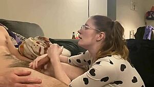 Huge cock sprays cum on huge tits in bodysuit