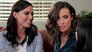 Girlsway besties aidra fox and casey calvert explore lesbian sex with angela white