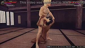 rien and brittany in naked wrestling fight, fingering and assfucking in 3d