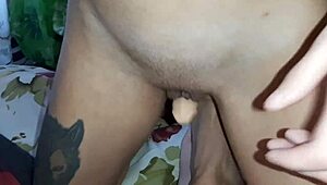 Amateur rubs wet pussy on cock until orgasm in POV