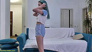 Incredible! Flexi Stepsis Strips for Her First Naked Stretching Video Ever!