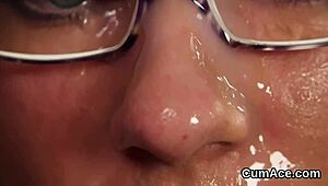 OMG, see this wacky model take a massive facial cumshot and eat every drop!