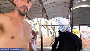 Muscular hunk strips and poses in an abandoned house