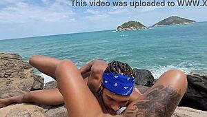 tatuada gostosa takes big black cock bare on rio de janeiro nudist beach