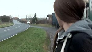 Naughty brunette teen Leyla PISSING outdoors