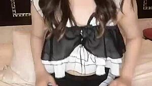 Petite Asian in costume gets fucked hard with feet play and dildo action