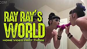 Alternative beauty Ray Ray XXX strips and self-pleasure with sex toys.