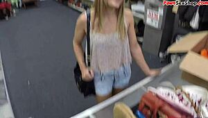 Blonde amateur pawns body and gives blowjob for cash