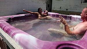 dayanara relaxing in hot tub, enjoying bath in jacuzzi pool.