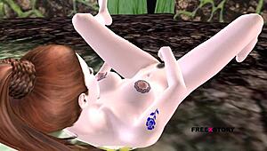 Cute teen girl on floor intensely fingering her wet pussy in 3d cartoon animation