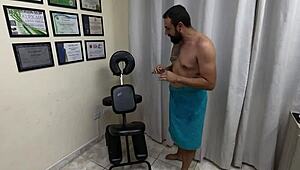 Detailed tantric massage session in Salvaley space, featuring seductive handjob leading to intense orgasm and deep connection.