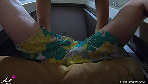 Blonde girlfriend gives sloppy wet blowjob to big cock with deepthroat and swallows cum!