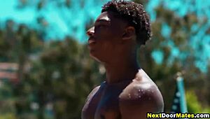 Muscular gay jocks explode in 4th of July interracial 4some!