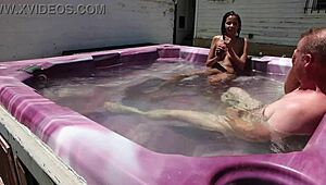 dayanara relaxing in hot tub, enjoying bath in jacuzzi pool.
