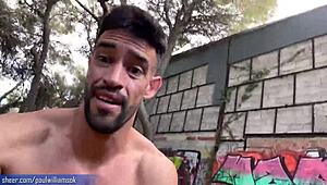 Muscular hunk strips and poses in an abandoned house