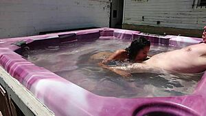 dayanara relaxing in hot tub, enjoying bath in jacuzzi pool.